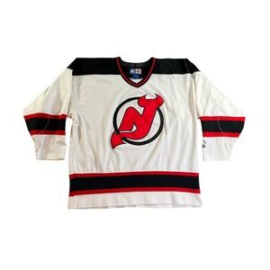 Vintage Starter New Jersey Devils Hockey Jersey Mens XL White Red Black NHL 90s